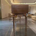 Rose Gold Console Table with Jeweled Botanical Panels and Sculptural Cabriole Legs